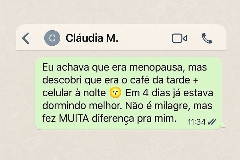 Depoimento visual no WhatsApp da Claudia