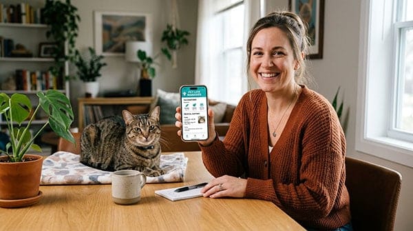 Pet parent using Pet Life Manager to organize care