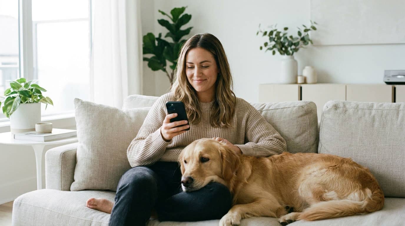 Pessoa com celular e pets